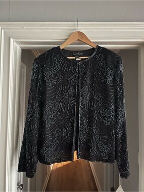 NWT Vintage Laurence Kazar Black Beaded Evening 100% Silk Jacket